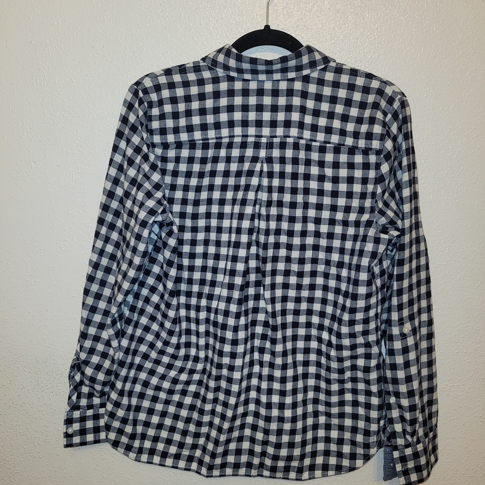 Tommy Hilfiger Woman's Collared Blue and White Plaid Blouse Cotton - Picture 2 of 5